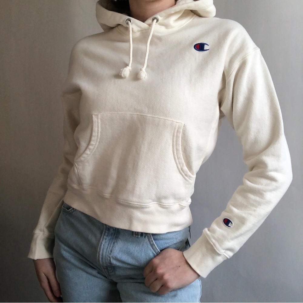 Cream Champion Reverse Weave Hoodie Small